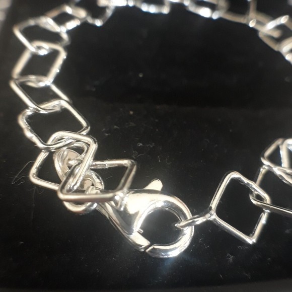 NEW Sterling Silver Bracelet Geometric Square Links 7.25"L Bracelet - 3g - Picture 3 of 6